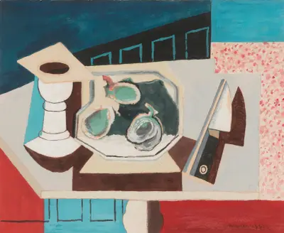 Martwa natura z granatami i nożem na stoliku, Louis Marcoussis