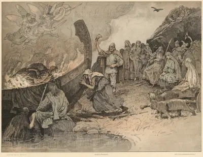 Balders Bålfærd (Funeral pyre of Balder) av Louis Moe