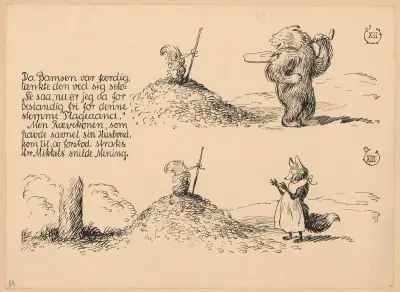 Bamsefar og Mikkel Ræv Pl.09 av Louis Moe