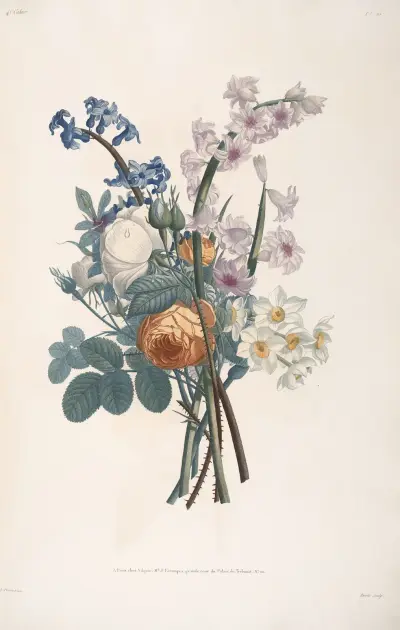 Bouquet de Roses jaunes, blanches, Jacintes et Narcisses av Jean Louis Prévost