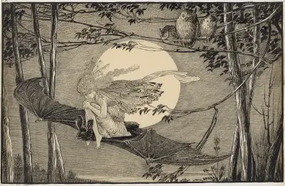 Ariel – auf dem Rücken einer Fledermaus fliege ich, dort ruhe ich, wenn Eulen schreien von Louis Rhead