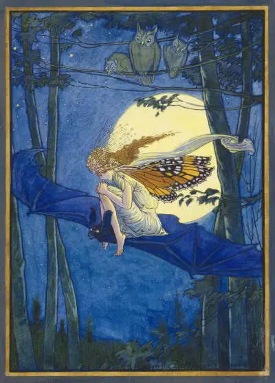 Ariel on a bat’s back av Louis Rhead