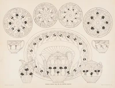 Fuschia design for tea or coffee service av Louis Rhead