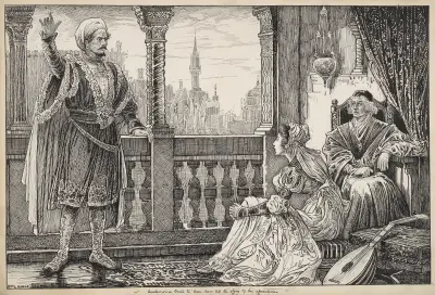 Othello, der Mohr von Venedig. Desdemona hörte ihm gerne die Geschichte seiner Abenteuer erzählen von Louis Rhead