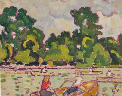 Båtar och roddare i Bois de Boulogne av Louis Valtat