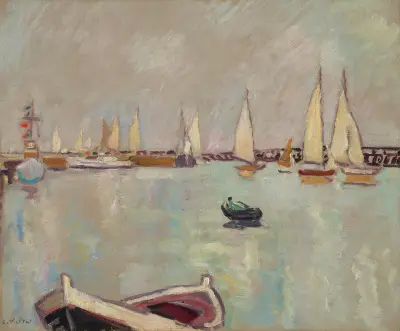 Barques et voiliers à Ouistreham av Louis Valtat