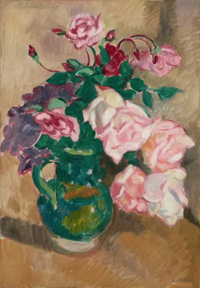 Rosenbukett med grön kruka av Louis Valtat