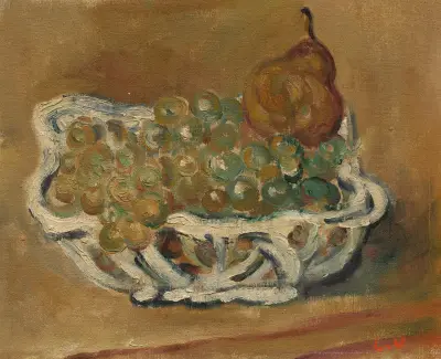 Porslinskorg med vindruvor och päron av Louis Valtat