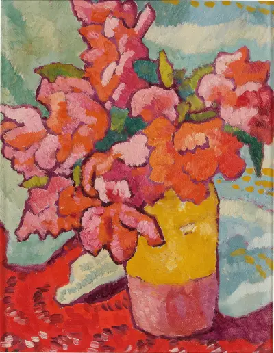 Röda blommor i en gul kanna av Louis Valtat