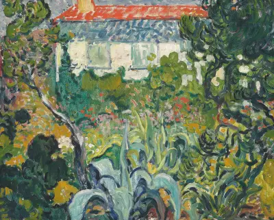Trädgården vid huset med rött tak av Louis Valtat
