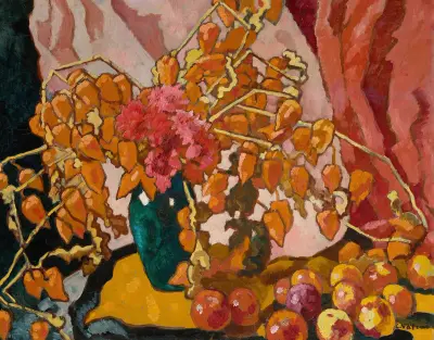 Physallis, blå vas och äpplen av Louis Valtat