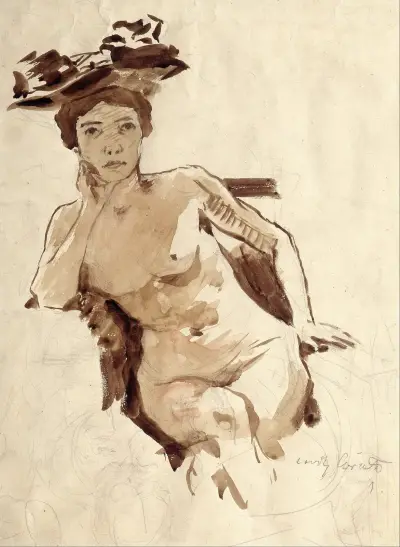 Female Semi-Nude with Hat von Lovis Corinth