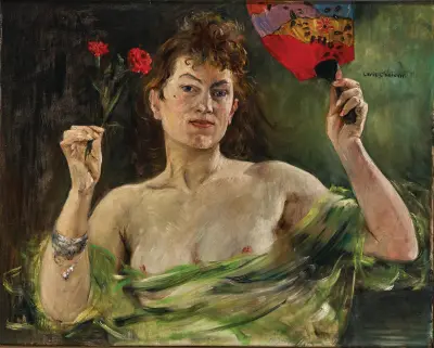 Girl with fan and carnations von Lovis Corinth