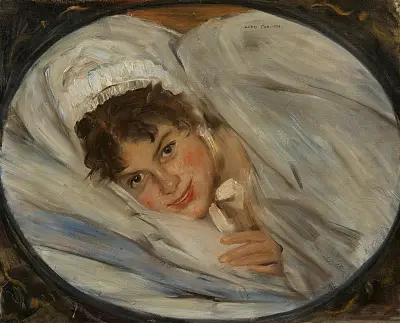 Mädchenkopf im Kissen von Lovis Corinth