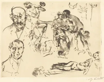 Plate of Sketches, including one of Max Liebermann von Lovis Corinth