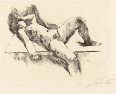 Reclining Female Nude – III (Liegender Weiblicher Akt III) von Lovis Corinth