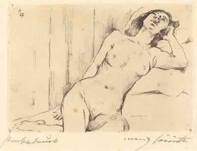 Liggande kvinnlig nakenstudie (Vilande trefjärdedelsakt) av Lovis Corinth