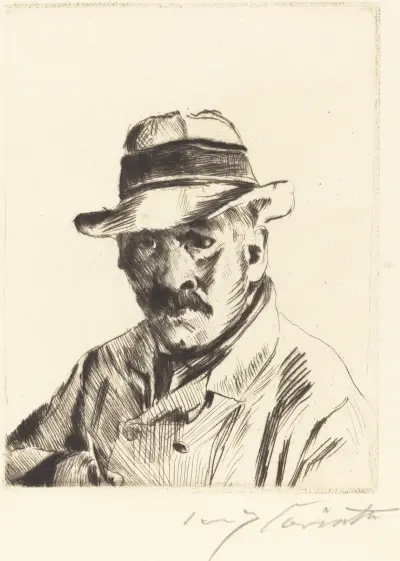 Självporträtt i halmhatt av Lovis Corinth