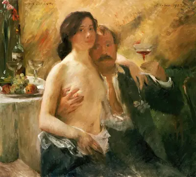 Self portrait with his wife Charlotte Berend-Corinth and a sekt glass von Lovis Corinth