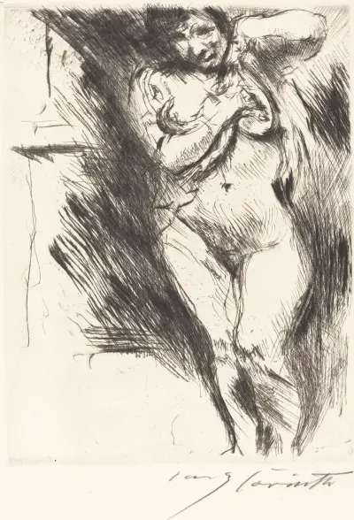 Woman Undressing (Akt mit hochgehobenem Hemd) von Lovis Corinth
