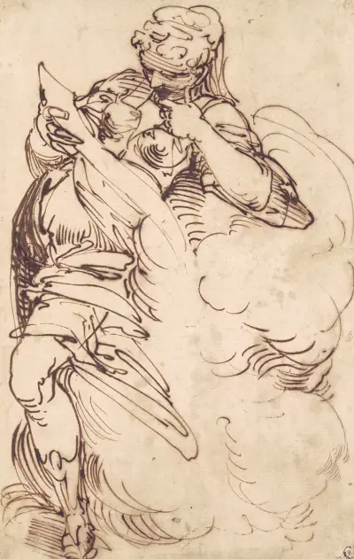 A Standing Sibyl with a Scroll av Luca Cambiaso
