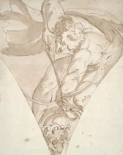 Apollo Killing the Python, study for a spandrel in the Palazzo Antonio Doria (Palazzo della Prefettura), Genoa av Luca Cambiaso