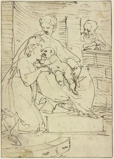 Mystische Vermählung der Heiligen Katharina mit dem Jesusknaben av Luca Cambiaso