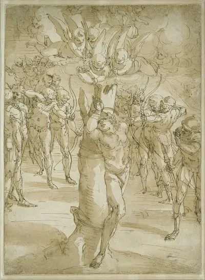 Den helige Sebastians martyrdöd av Luca Cambiaso