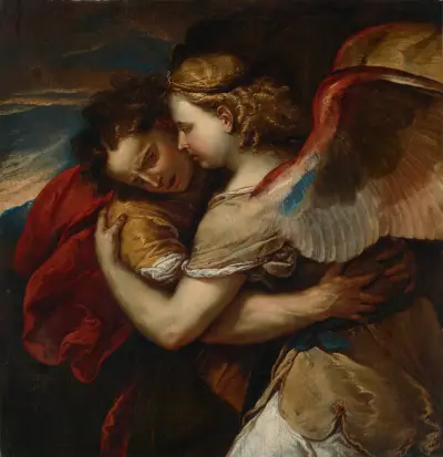 Jakob brottas med ängeln av Luca Giordano
