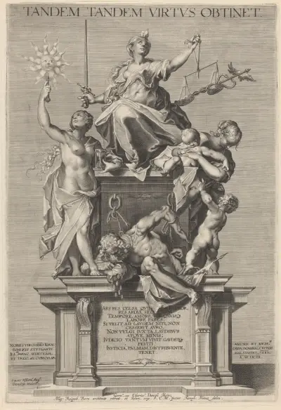 Allegory of Virtue with Justice (Justitia) flanked by Time (Tempus) and Charity (Caritas) av Lucas Kilian