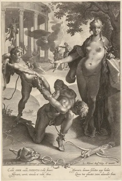 Amor fesselt Merkur, während Venus zusieht von Lucas Kilian