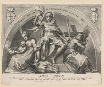 St. George with St. Margaret and Mary Magdalene on either side av Lucas Kilian