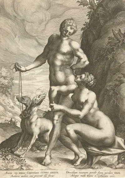 Venus und Adonis mit zwei Hunden von Lucas Kilian
