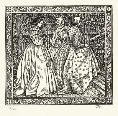 Drie vrouwen in een tuin av Lucien Pissarro