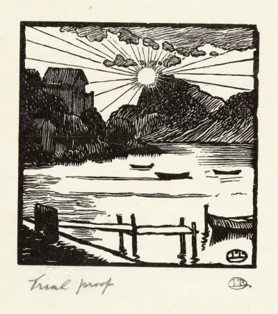Zonsopgang boven een meer av Lucien Pissarro