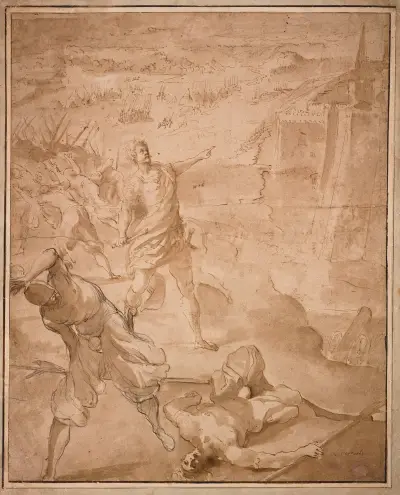 Alexander Farnese Directing the Siege of Antwerp av Ludovico Carracci