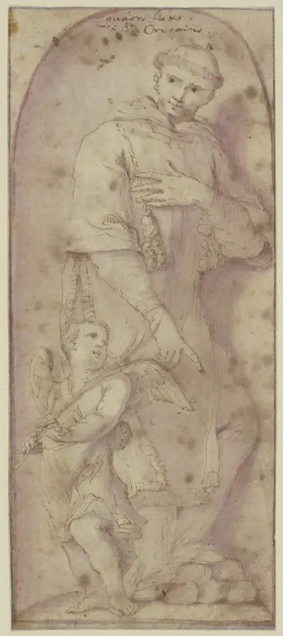 Der Heilige Crispinus mit einem Engel in einer Nische av Ludovico Carracci