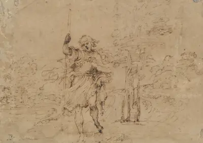 Saint Christopher in a Landscape av Ludovico Carracci