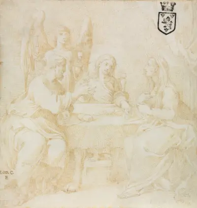 The Holy Family at Table Served by an Angel av Ludovico Carracci