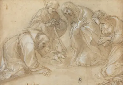 The Nativity with Saints Francis and Agnes av Ludovico Carracci