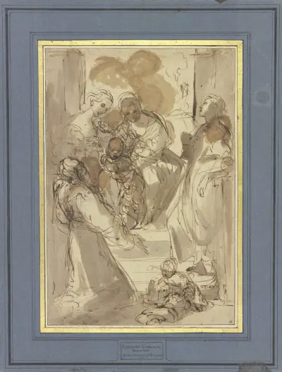 Virgin and Child with Saints Catherine, John the Evangelist, and Francis av Ludovico Carracci