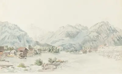 Utsikt över Unterseen av Johann Ludwig Aberli
