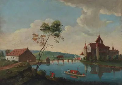 Château de Nydau, au Canton de Berne av Johann Ludwig Aberli