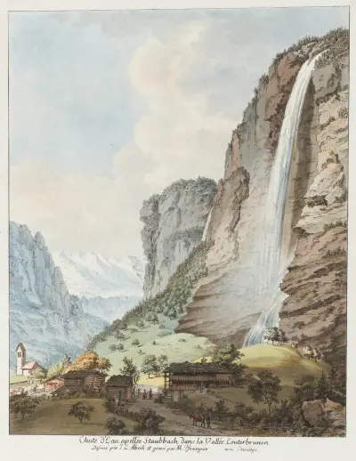Vattenfallet Staubbach i Lauterbrunnendalen av Johann Ludwig Aberli