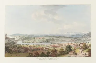 Tecknat på stadsmuren i Bern av Johann Ludwig Aberli