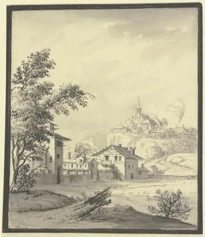 Häuser an einer Wiese av Johann Ludwig Aberli