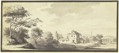 Landskap med byggnader vid vatten av Johann Ludwig Aberli