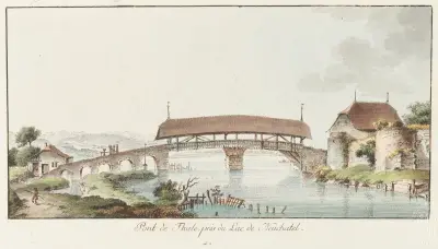 Thieles bro nära Neuchâtelsjön av Johann Ludwig Aberli