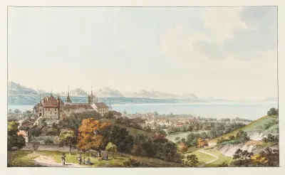 Vy av Lausanne av Johann Ludwig Aberli