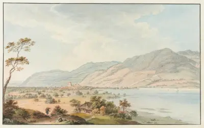Utsikt över Thun från Gwatt av Johann Ludwig Aberli